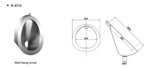 Urinal penitenciario en acero inoxidable con descarga 1.0gpf/3.8lpf