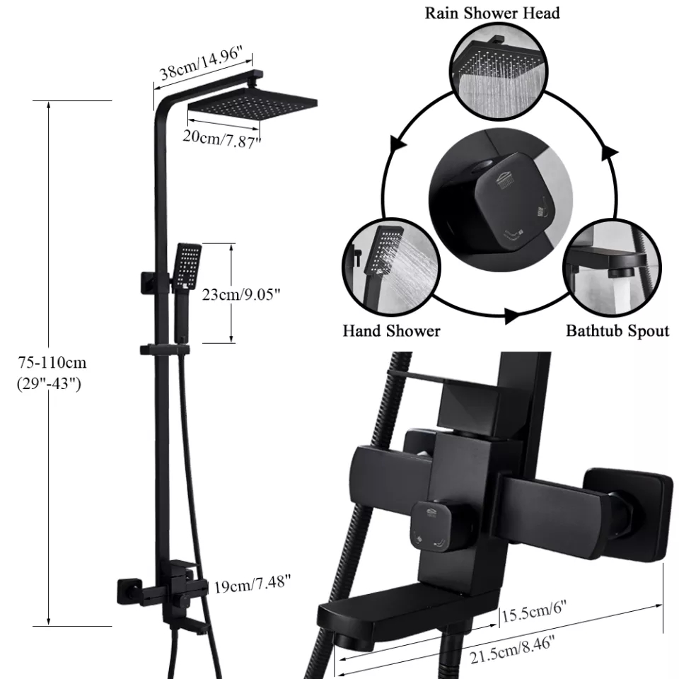 Mezcladora de ducha Rainshower con chorro y manguera flexible negro Dark matte