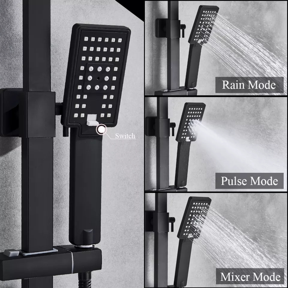 Mezcladora de ducha Rainshower con chorro y manguera flexible negro Dark matte