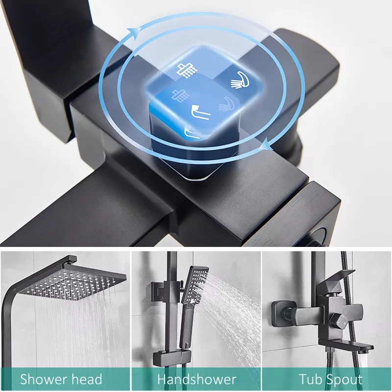 Mezcladora de ducha Rainshower con chorro y manguera flexible negro Dark matte