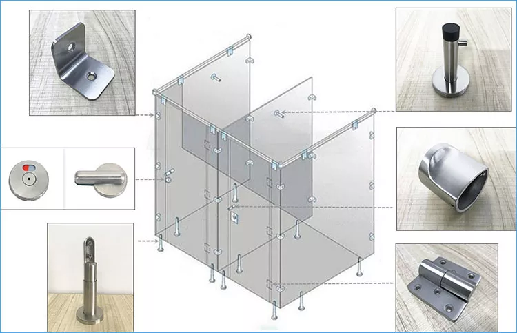 Hardware kit en acero inoxidable para particiones de baños marca KCROWNE