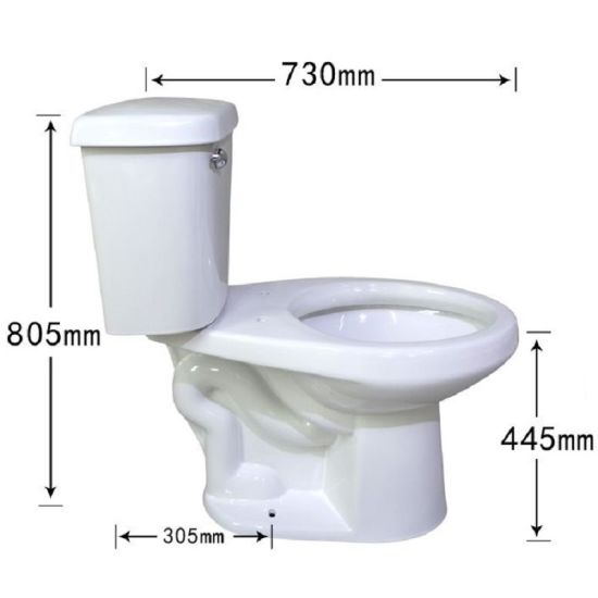 Inodoro elongado de dos piezas con descarga 1.28gpf/4.8lpf y 17&quot; de altura marca Sunrise